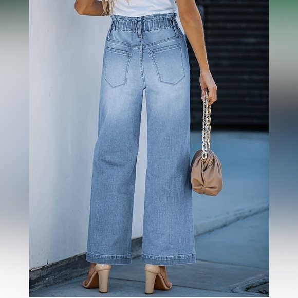 Wide Leg Jeans Stretch High Wasited Elastic Waist Bell Bottom Baggy Pants Size M - Picture 2 of 7